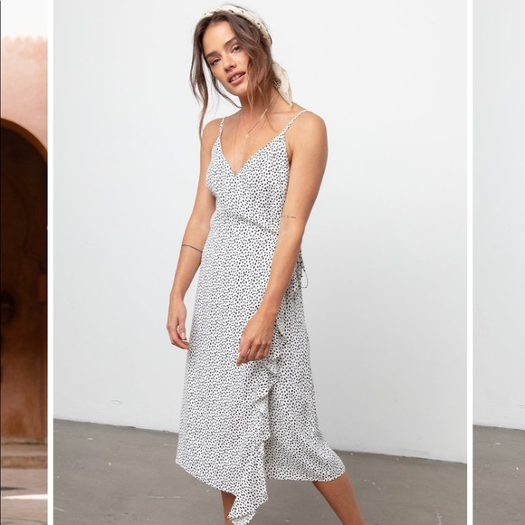 black and white spotted wrap dress